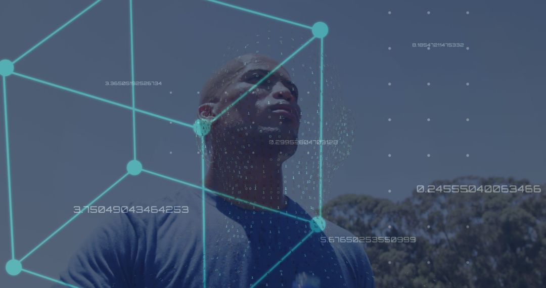 African American Technologist Engaged with Futuristic Holograph