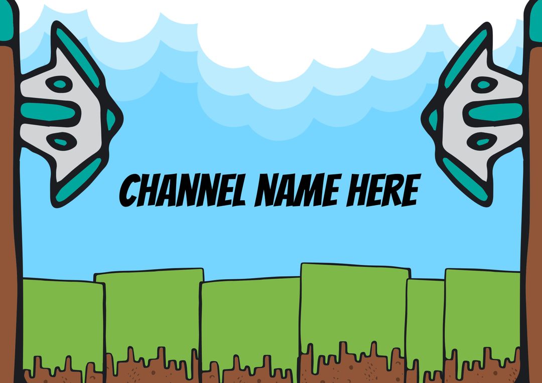 Gaming Channel Banner with Axes and Block Landscape - Download Free Stock Templates Pikwizard.com