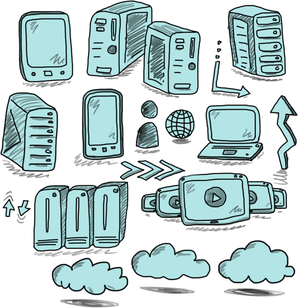 Digital Technology Icons Illustrating Media on Transparent Background