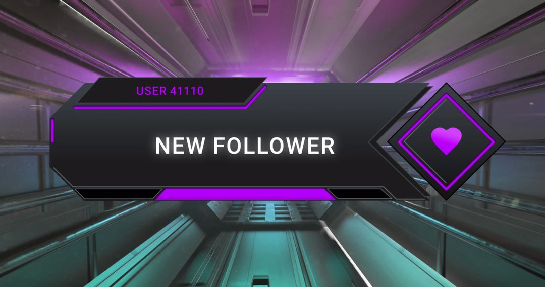 Digital New Follower Alert Interface in Futuristic Tunnel Background