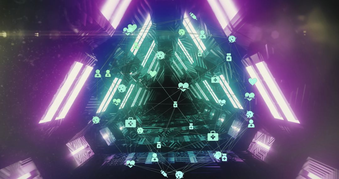 Futuristic Digital Network With Glowing Iconography in Vivid Colors