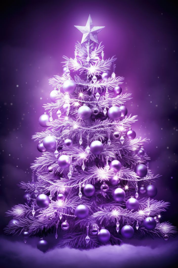 Purple Christmas Tree with Shining Ornaments and Star Topper - Free Images, Stock Photos and Pictures on Pikwizard.com