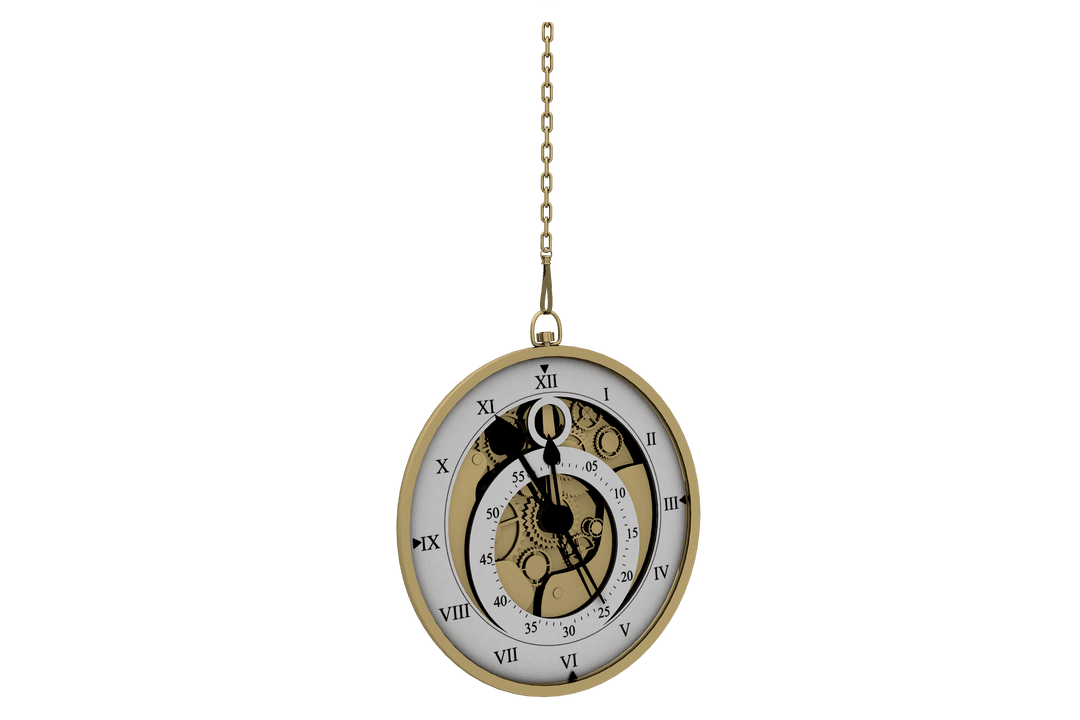 Retro Golden Pocket Watch on Transparent Background