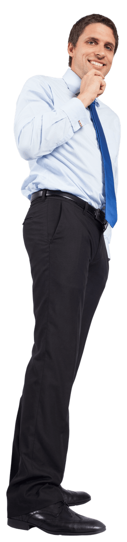 Happy Caucasian Businessman Pondering on Transparent Background