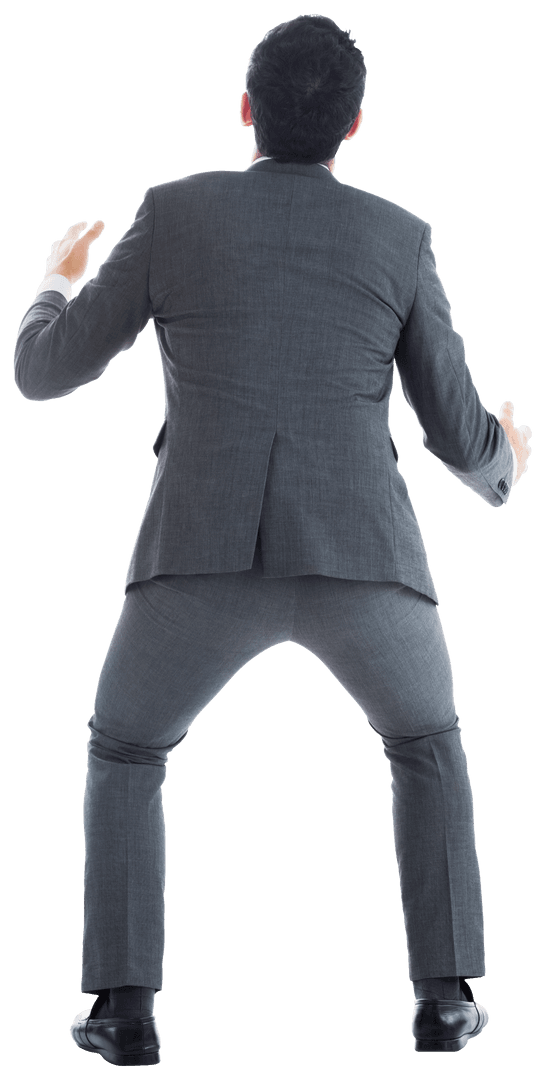 Asian Businessman Sleek Suit Back View Transparency