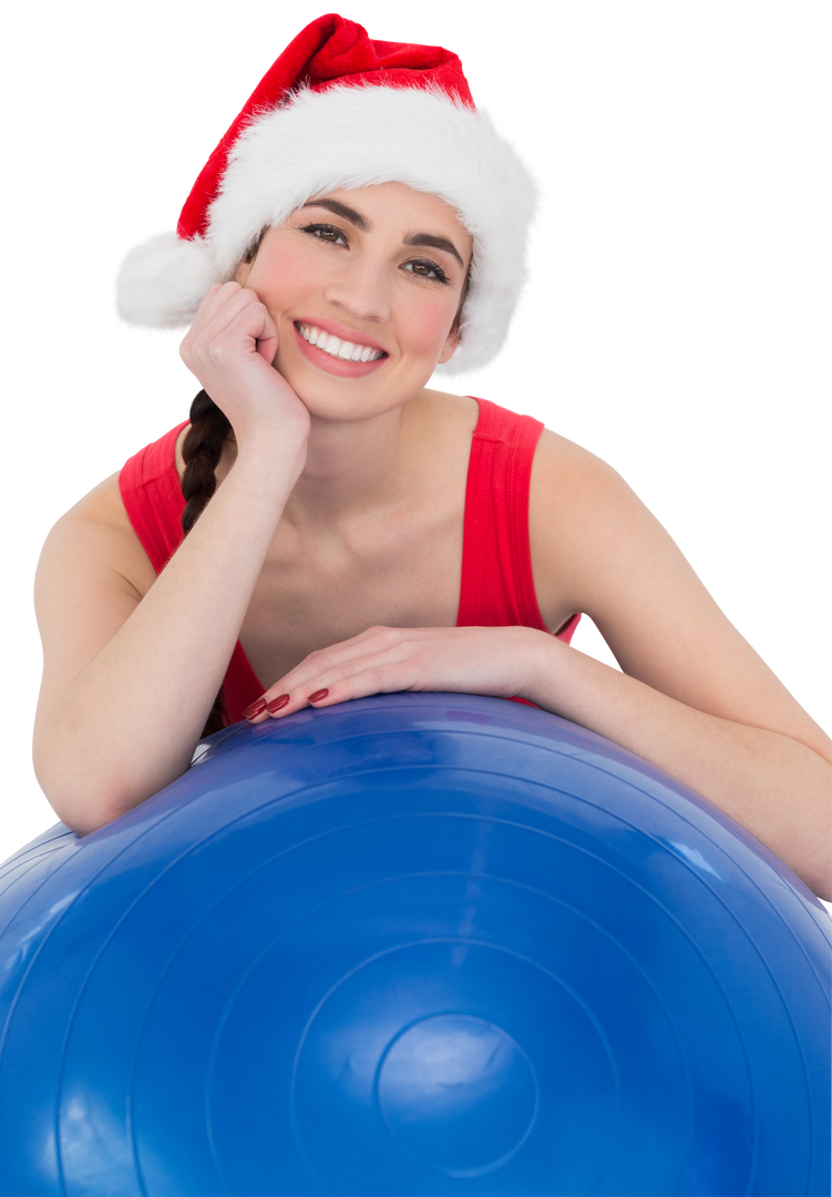 Transparent Festive Smiling Woman with Christmas Hat and Exercise Ball - Download Free Stock Images Pikwizard.com