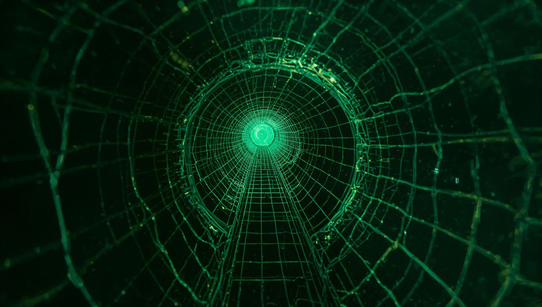 Neon-Green Wireframe Tunnel Digital Futuristic Display