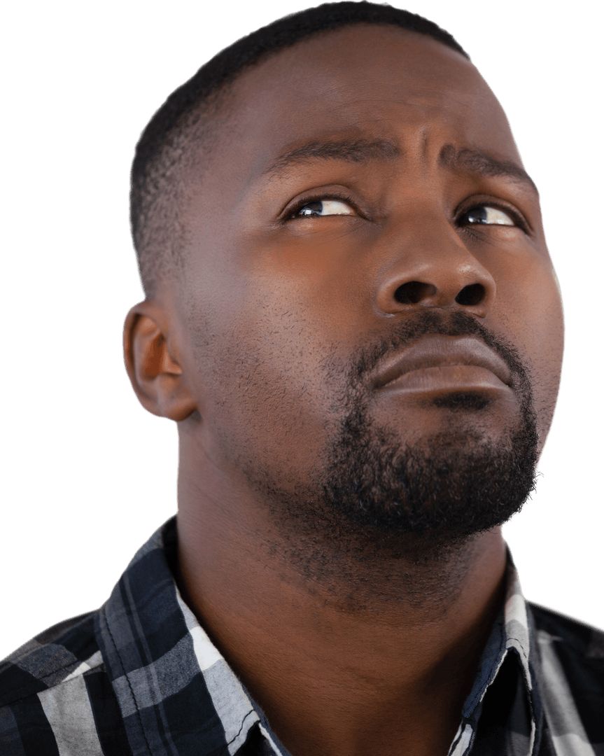 Thoughtful Man with Curious Expression on Transparent Background