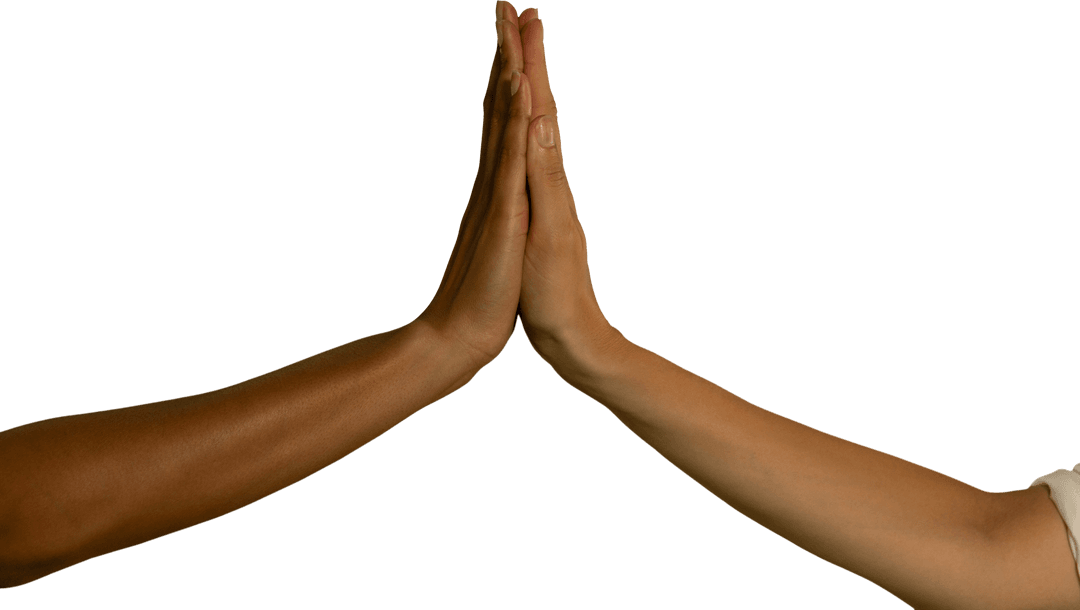 Close-up View of Diverse Hands in High Five on Transparent Background