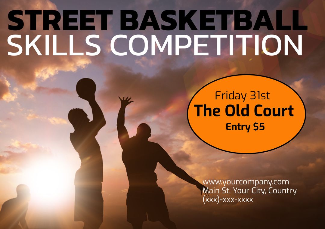 Street Basketball Skills Competition Event Flyer with Sunset Silhouette - Download Free Stock Templates Pikwizard.com