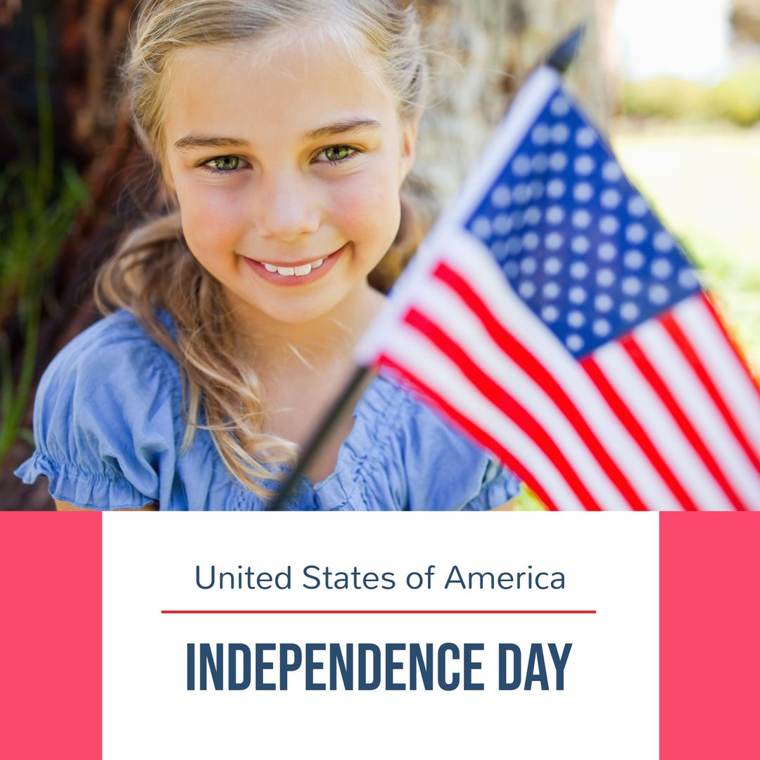 Smiling Girl Holding USA Flag Celebrating Independence Day - Download Free Stock Templates Pikwizard.com