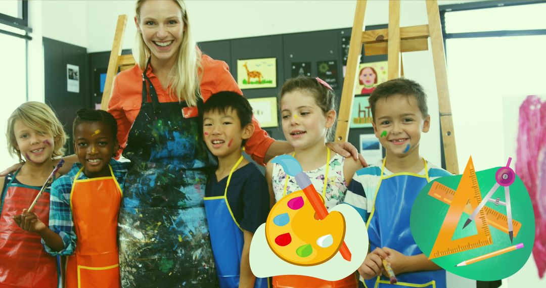 Creative Art Class with Diverse Children in School