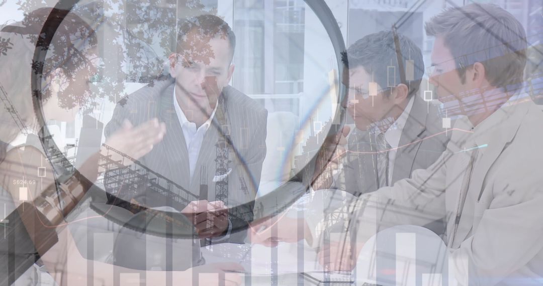 Business Team Analyzing Growth with Digital Analytics Overlay