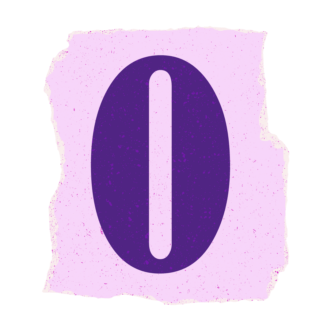 Large Transparent Purple Zero on Pink Torn Paper Shape