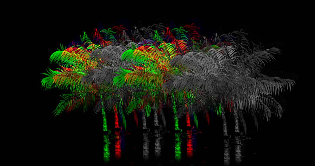 Multicolored distorted palm trees in abstract vector art