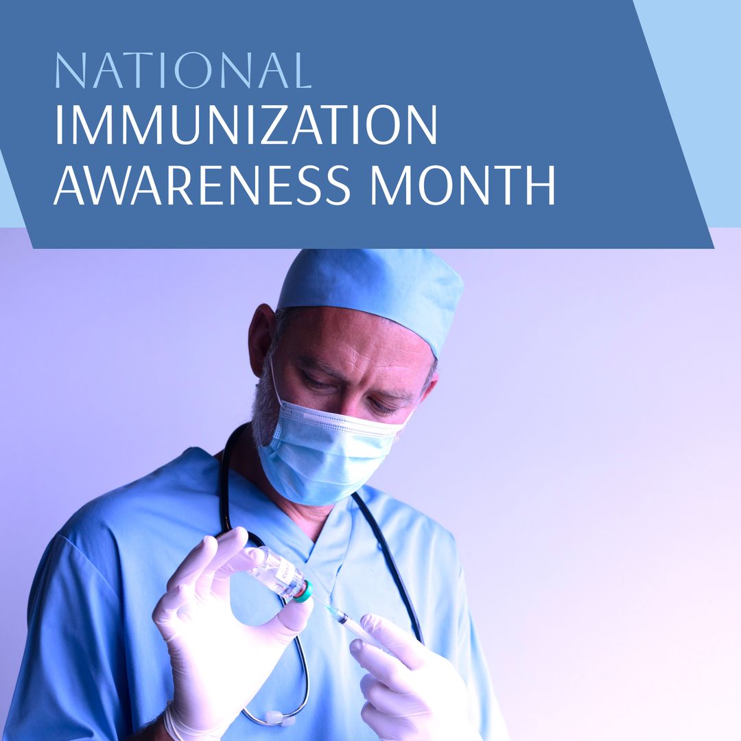 National Immunization Awareness Month with Male Doctor Holding Vaccine Syringe - Download Free Stock Templates Pikwizard.com