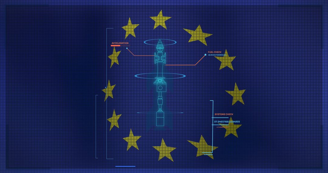 Digital Missile Interface Overlaying European Union Flag Symbolizing Global Tensions