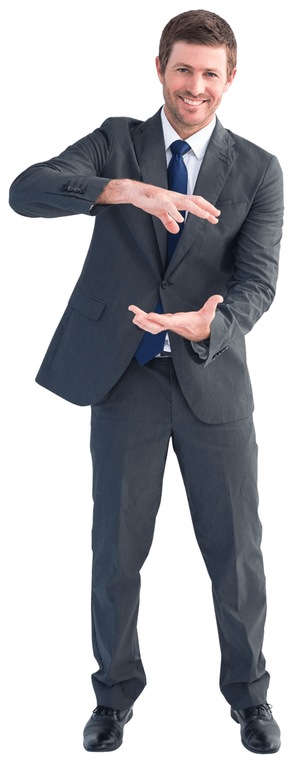 Businessman in Suit Making Transparent Gesture Isolated on White