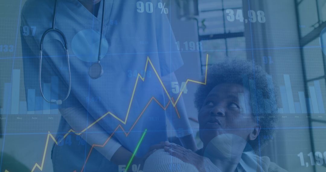 Nurse Comforting Patient with Data Analytics Overlay