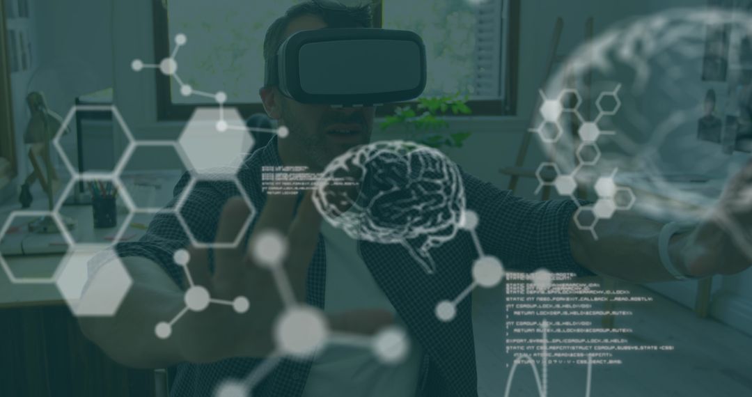 Scientist Immersed in VR Data Analysis in Modern Lab