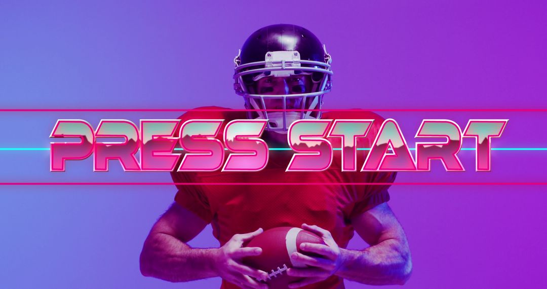 American Football Player with Neon Press Start Text