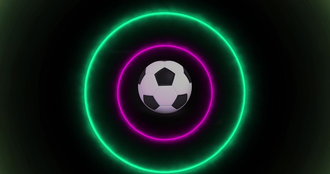 Glowing Neon Circles Surrounding Soccer Ball