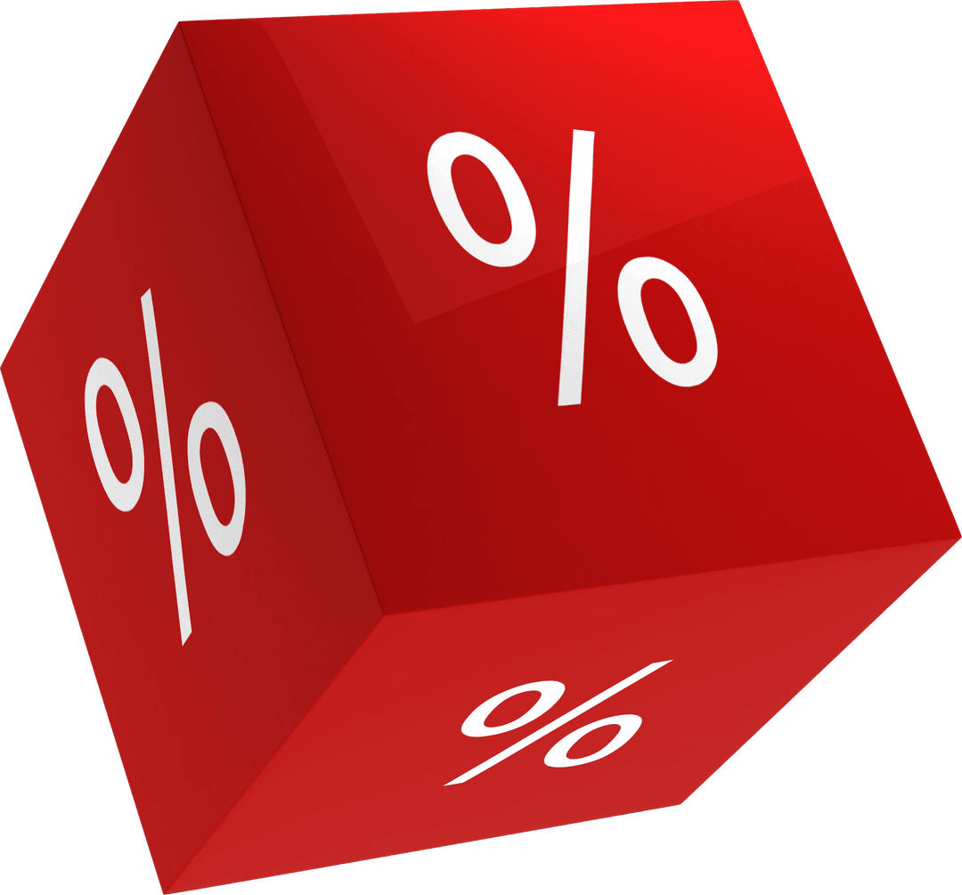 3D Red Percentage Icon with Transparent Background