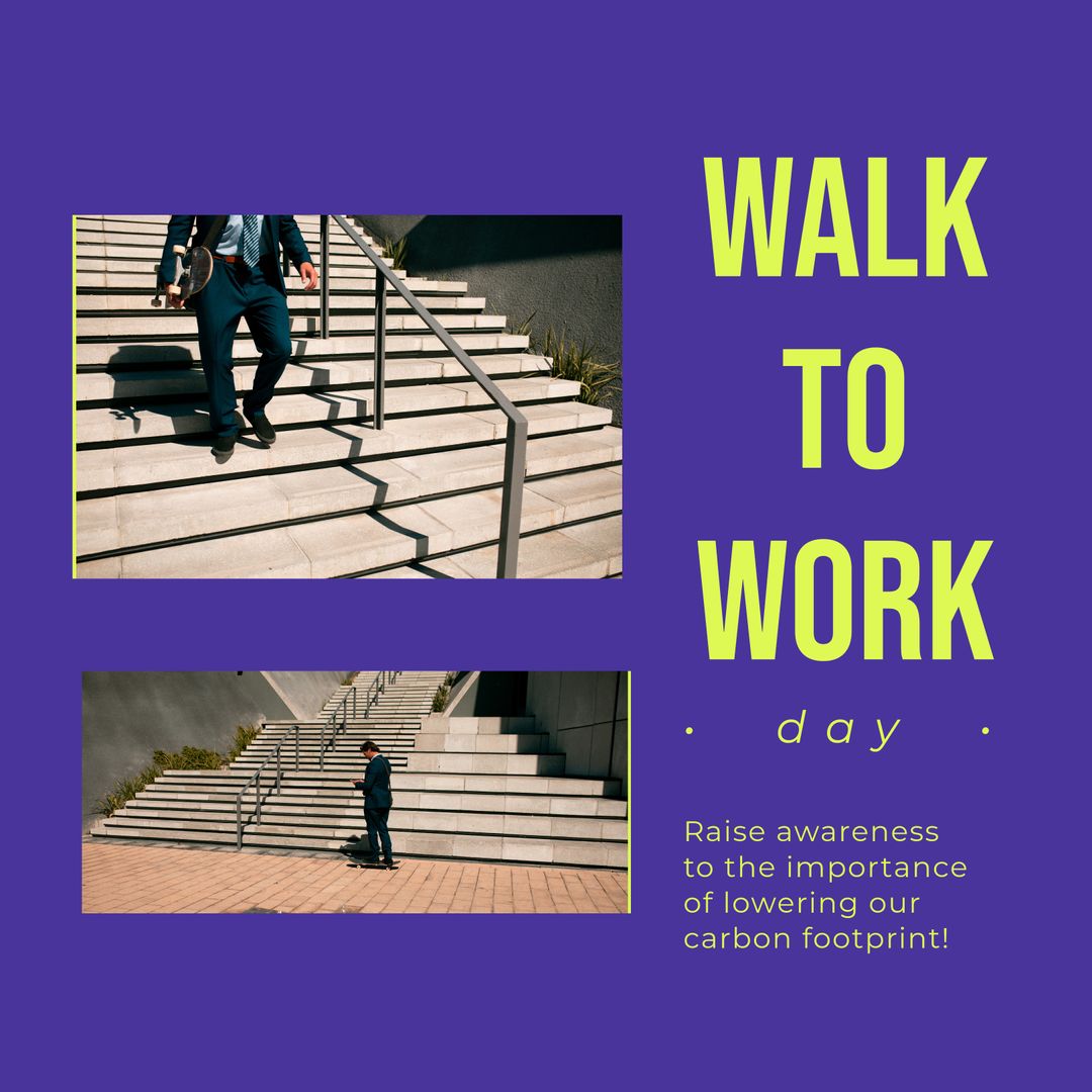 Walk to Work Day Campaign Banner with Businessman Descending Steps - Download Free Stock Templates Pikwizard.com