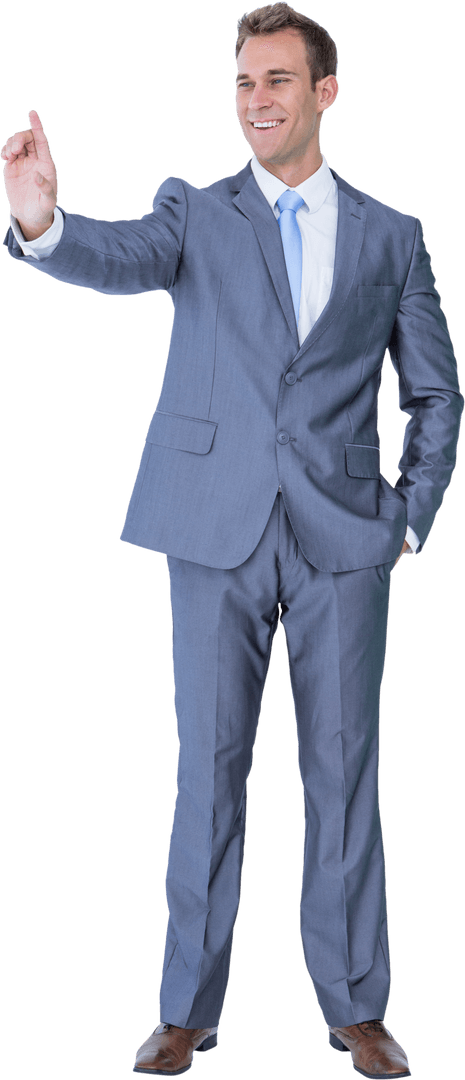 Caucasian Businessman Pointing in Blue Suit Transparent Background