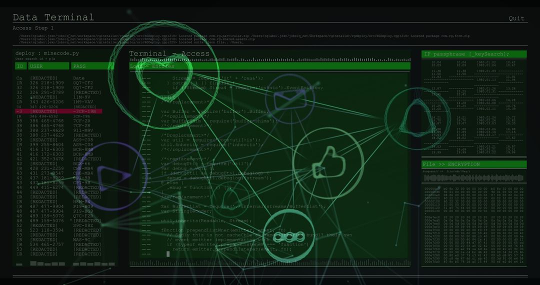 Abstract Digital Network with Green Matrix Code and Symbols
