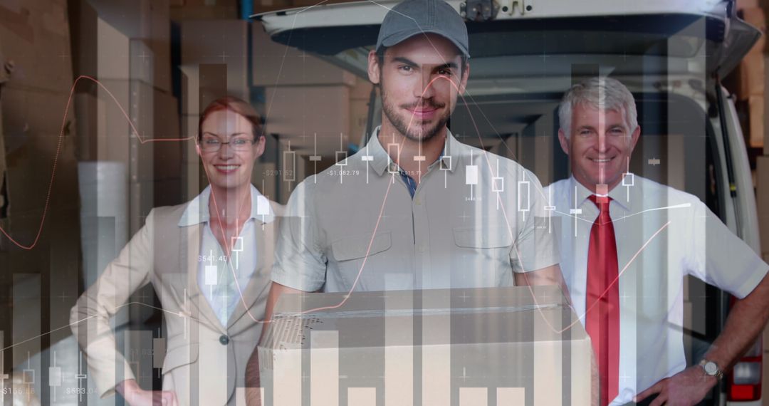 Warehouse Team Working with Financial Growth Hologram