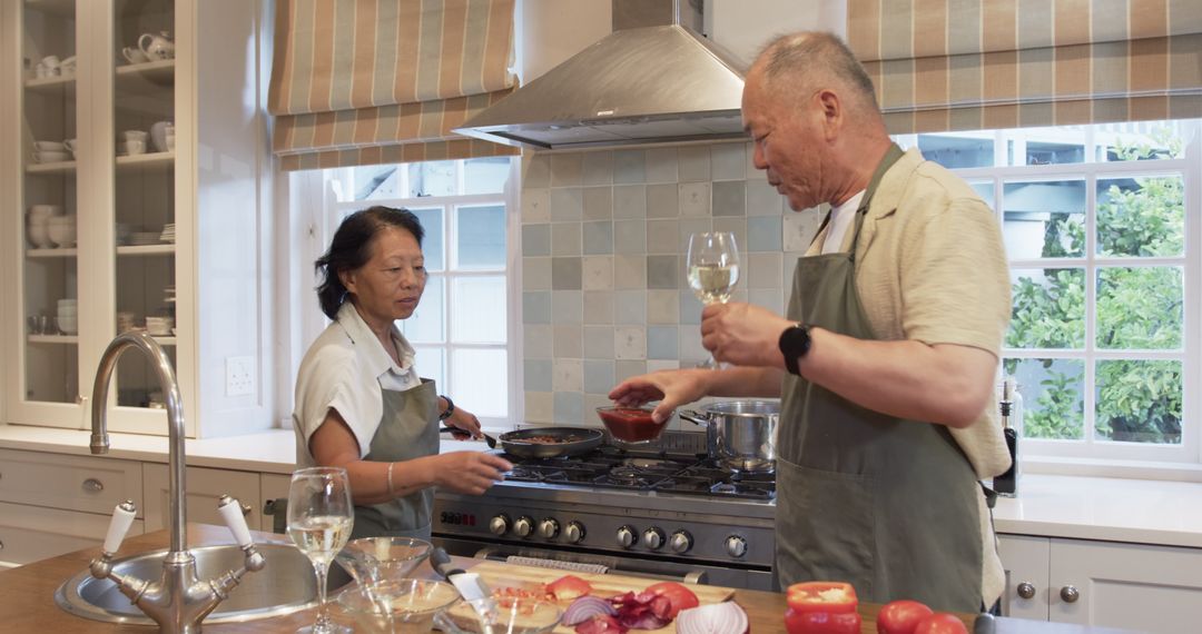 Senior Couple Cooking Together for Enriching Home Experience