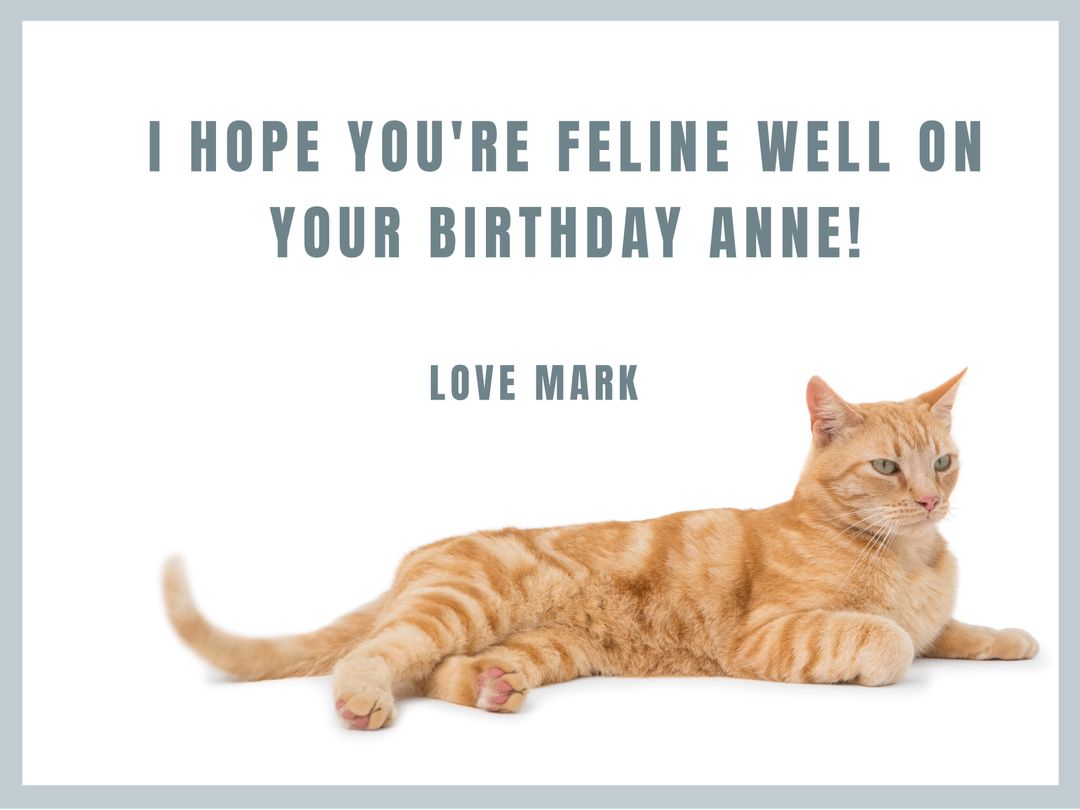 Cheerful Birthday Card with Relaxed Orange Cat - Download Free Stock Templates Pikwizard.com