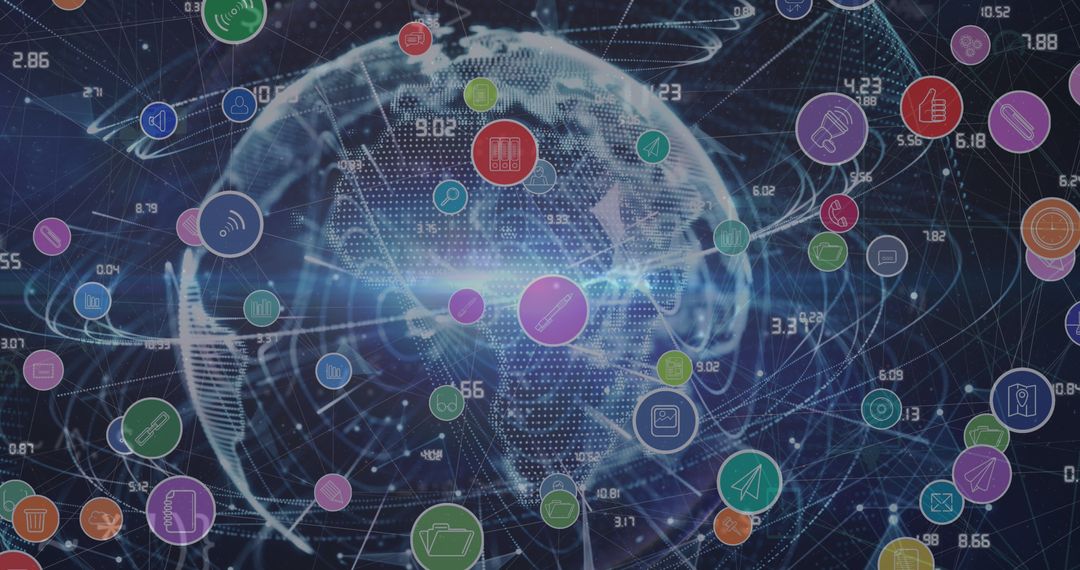 Global Network Connections and Digital Icons Interface