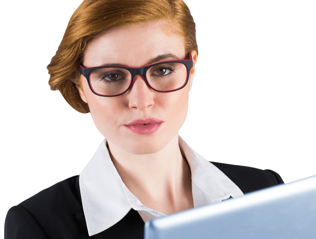 Professional Redhead Businesswoman Using Tablet Transparent Background