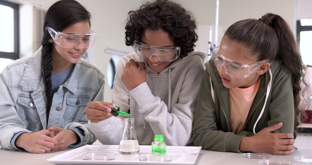 Diverse Students Conducting Science Experiment in School Lab