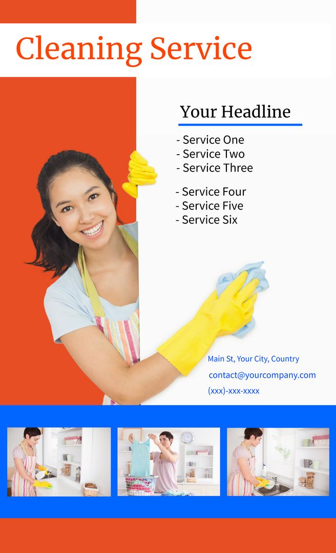 Professional Cleaning Service Ad with Smiling Worker and Gloves - Download Free Stock Templates Pikwizard.com