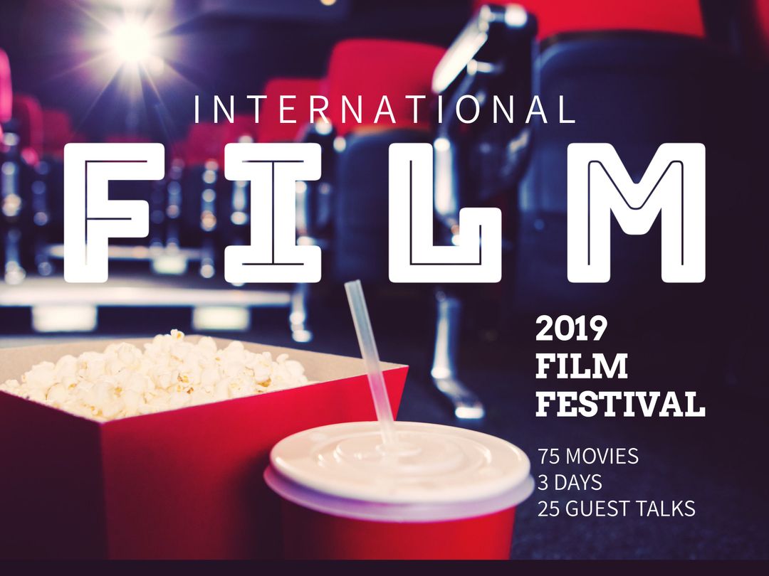 Cinema-Themed Film Festival Announcement Poster with Popcorn and Drink - Download Free Stock Templates Pikwizard.com