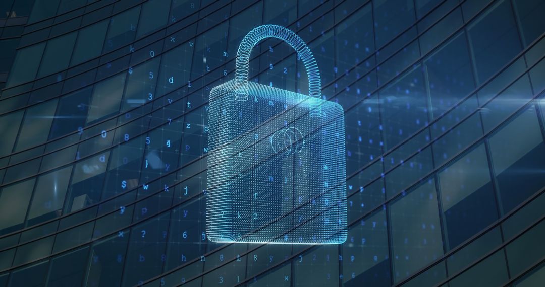 Digital Security Padlock Over Modern Cityscape