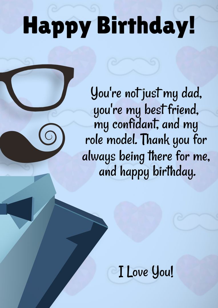 Happy Birthday Card for Dad with Mustache and Glasses Illustration - Download Free Stock Templates Pikwizard.com