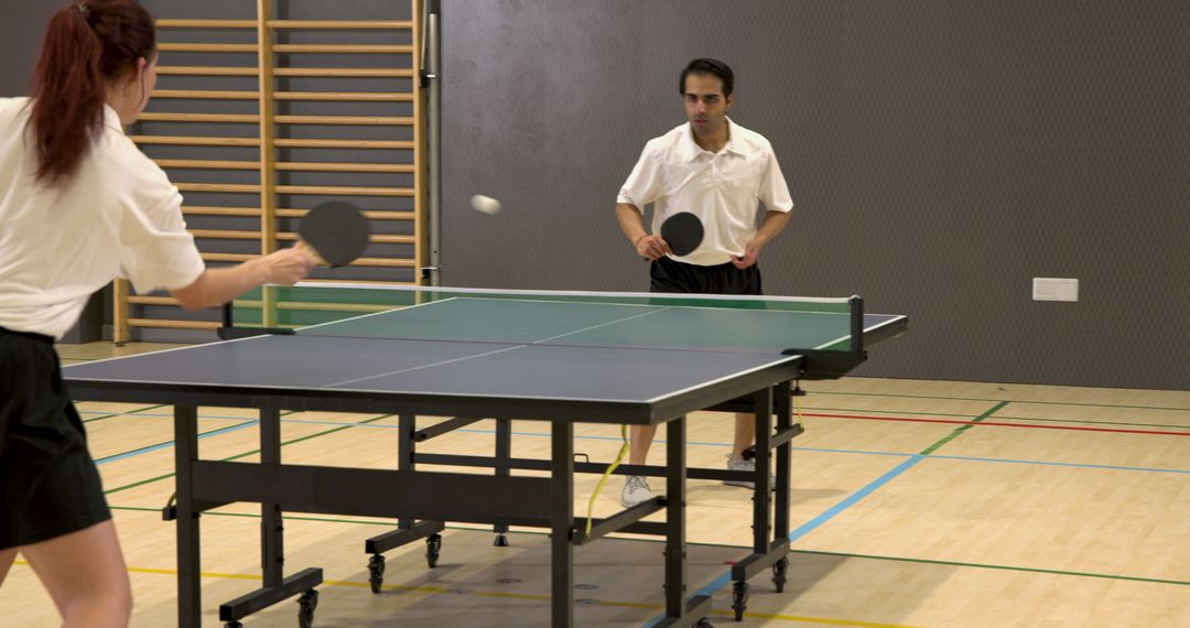 Intense Table Tennis Match in Gymnasium Adventure