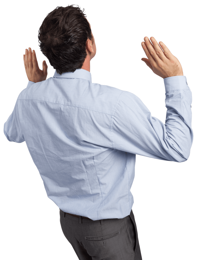 Transparent Businessman Posing with Arms in the Air