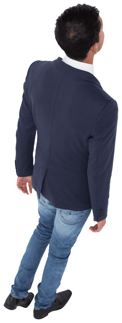 Transparent View of Businessman in Jeans Walking Boldly and Confidently