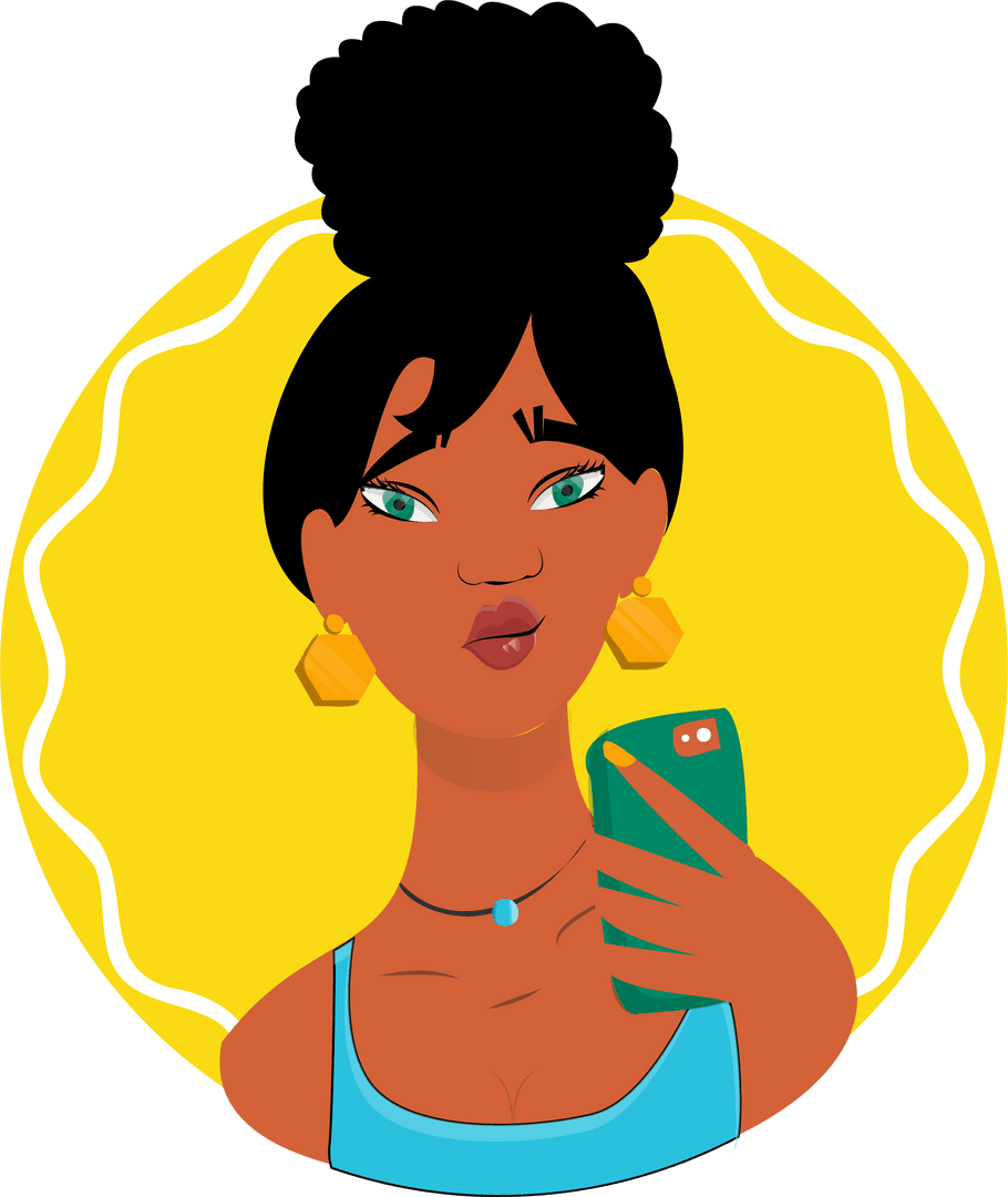 Stylized Woman Taking Selfie Against Transparent Background
