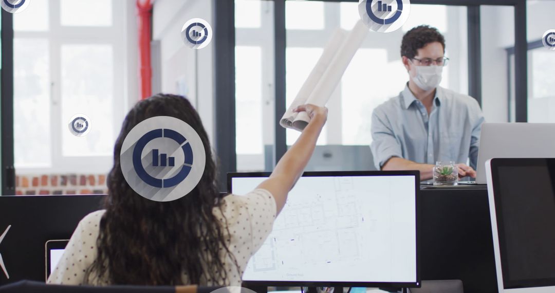 Collaborative Design in Modern Office with Digital Infographics