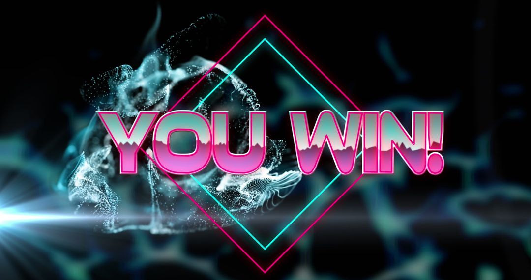 Futuristic 'You Win' Banner with Neon Accents and Digital Waves