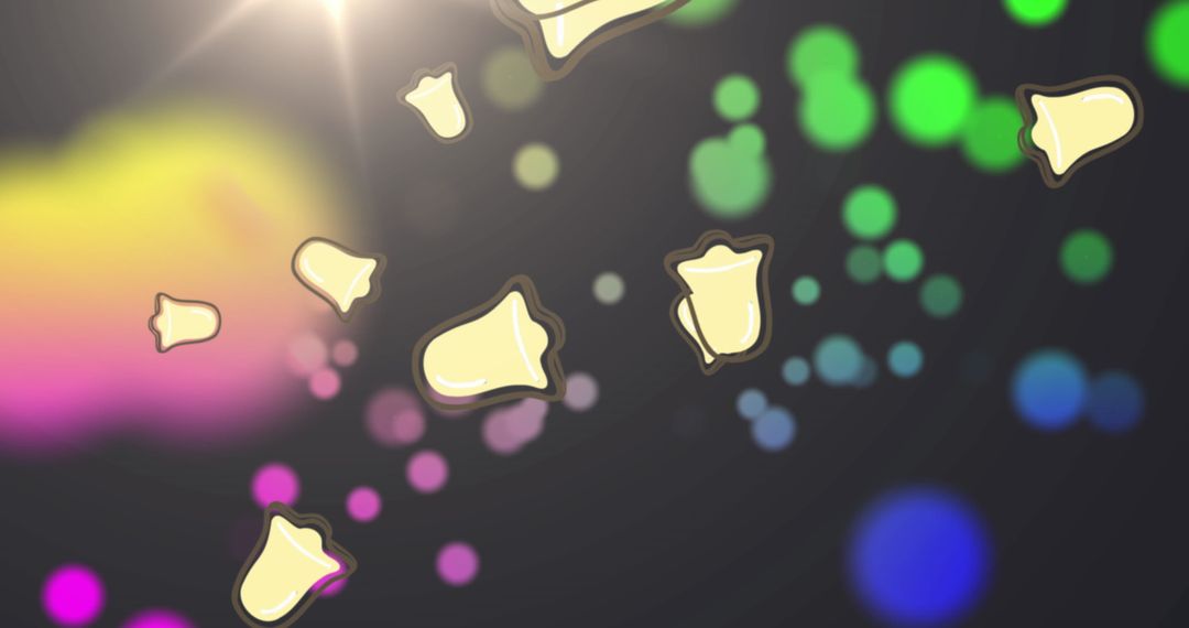 Glowing Christmas Bells and Colorful Lights on Dark Background