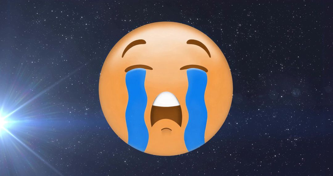 Crying Emoji Floating in Cosmic Space