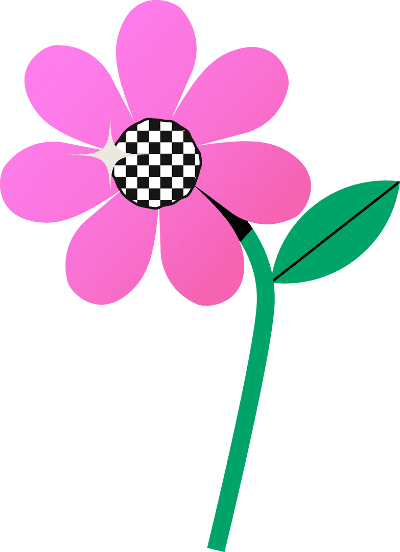 Minimalistic Pink Daisy with Transparent Background and Checkerboard Center