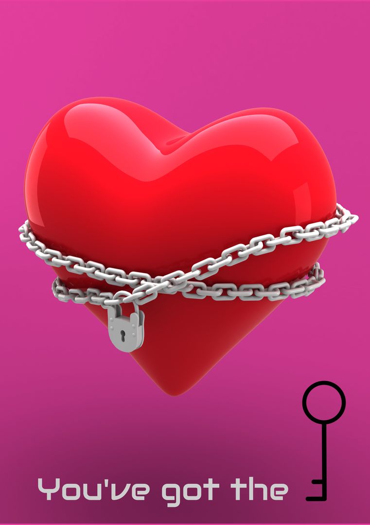 Heart Locked in Chains with Key on Vibrant Pink Background - Download Free Stock Templates Pikwizard.com